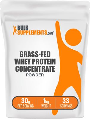 BulkSupplements.com Grass Fed Whey Protein Powder - Unflavored Whey Protein Powder, Grass Feed Whey Protein Concentrate - Gluten Free, 30g per Serving, 1kg (2.2 lbs) (Pack of 1)