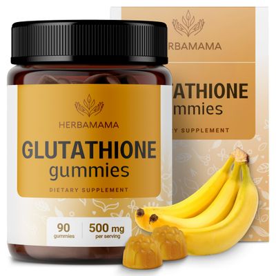 HERBAMAMA Reduced Glutathione Gummies - L-Glutathione 500 mg for Liver Detox and Cleanse - Liver Support Supplement - Vegan, Gelatin-Free, Non-GMO - 90 Mango-Flavored Antioxidant Chews.