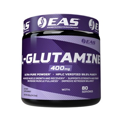 EAS L-Glutamine Powder | 99.5% Purity AjiPure Glutamine | Maximize Muscle Growth &amp; Recovery | Improve Nitrogen Balance | 400mg, 80 Servings (Unflavored)