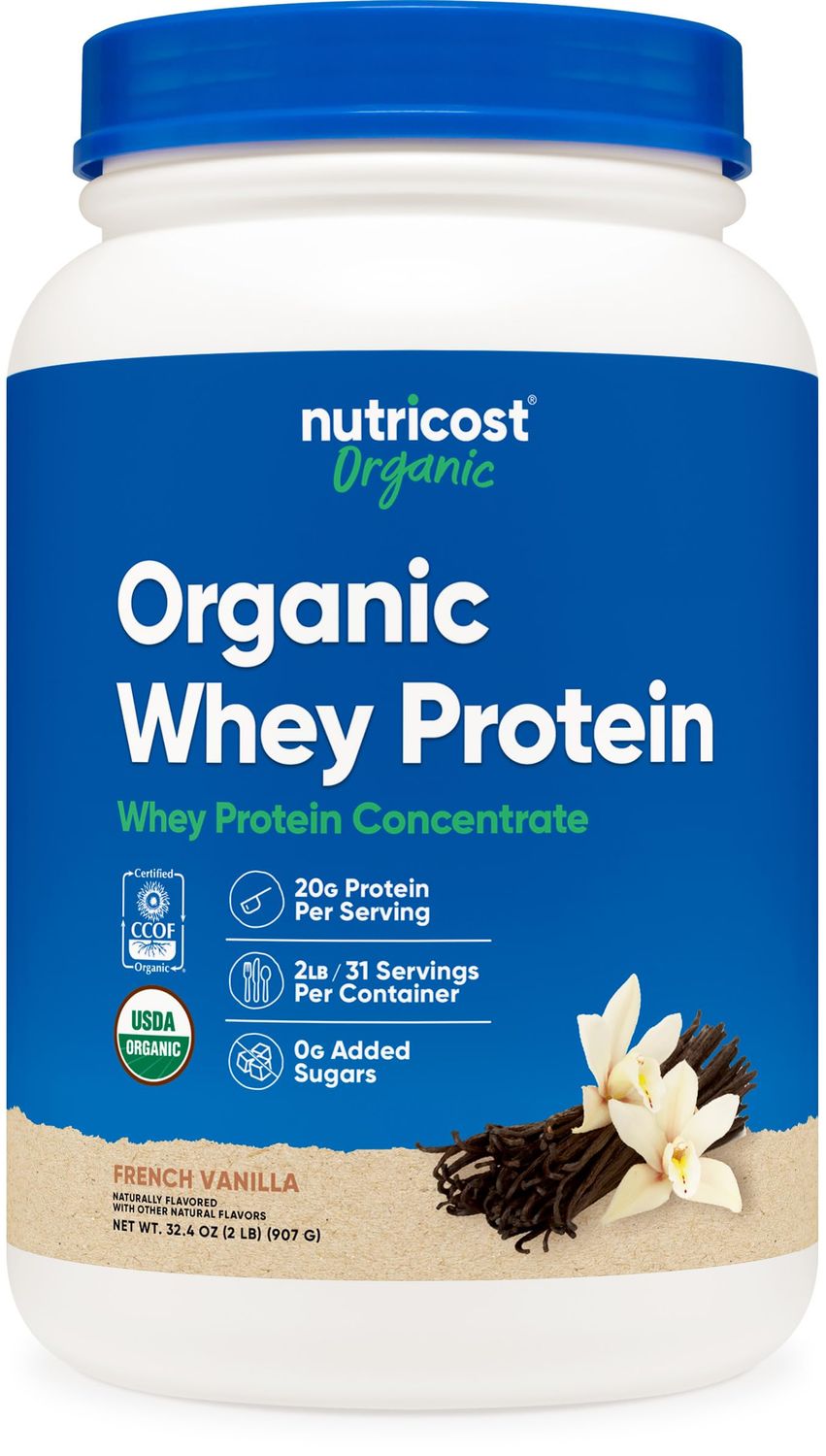 Nutricost Organic Whey Protein Concentrate, French Vanilla Flavored, (2LBS) - Gluten-Free, Non-GMO
