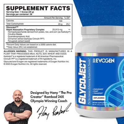 Evogen GlycoJect Powder Unflavored, Performance Carbohydrate Fuel for Muscle, Endurance, for Men &amp; Women, 36 Servings