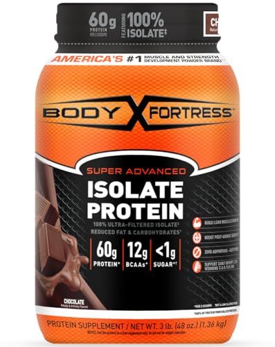 Body Fortress Super Advanced Whey Protein Isolate Powder, Great for Meal Replacement Shakes, Low Carb, Gluten Free, Chocolate, 3 lbs
