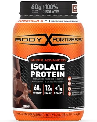Body Fortress Super Advanced Whey Protein Isolate Powder, Great for Meal Replacement Shakes, Low Carb, Gluten Free, Chocolate, 3 lbs