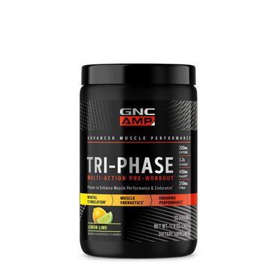 GNC AMP Tri-Phase Multi-Action Pre-Workout | Supports Muscle Performance &amp; Endurance | Lemon Lime | 30 Servings