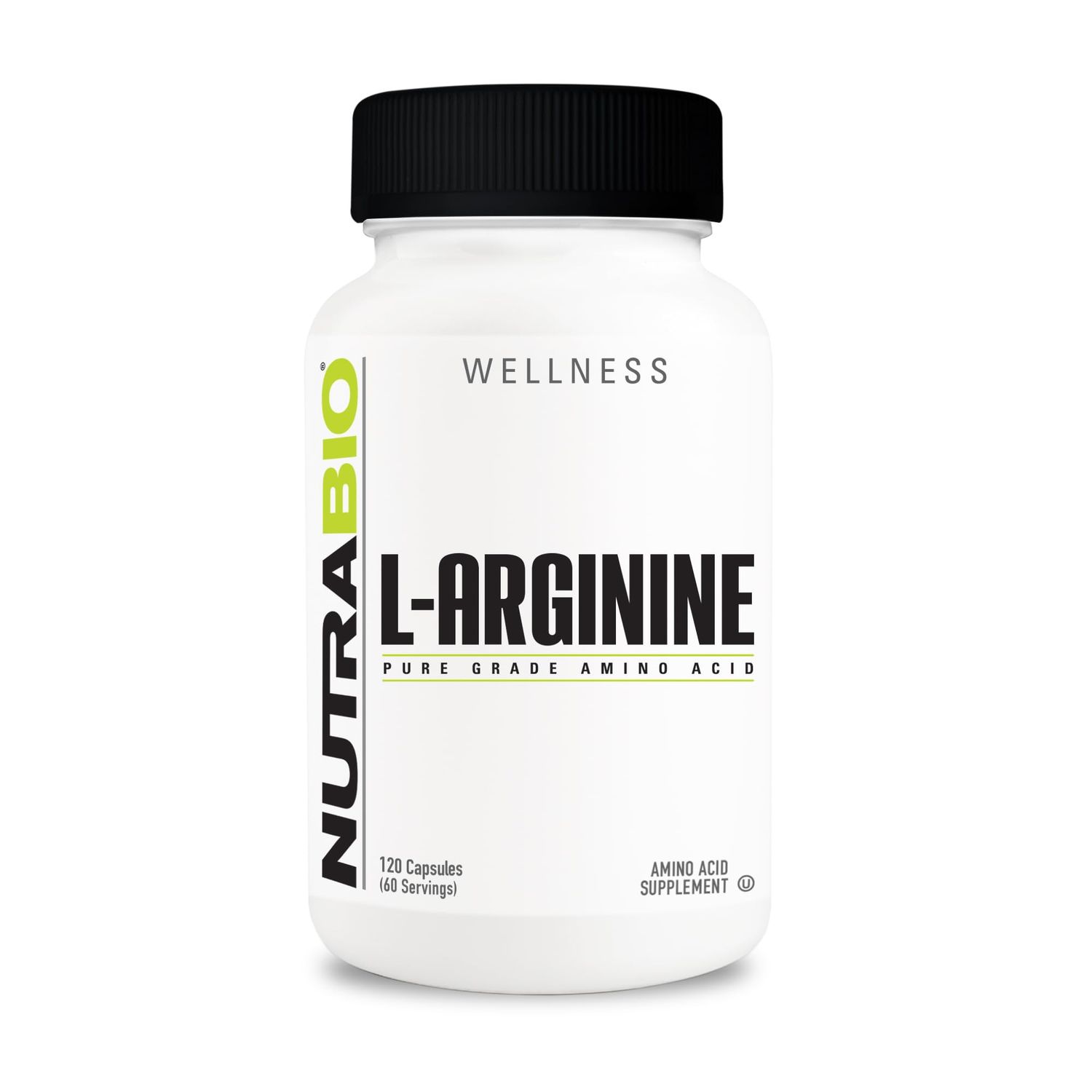NutraBio L-Arginine Supplement, 750mg - Nitric Oxide Precursor, Supports Blood Flow, Vascular Health, and Muscle Growth, 120 Capsules