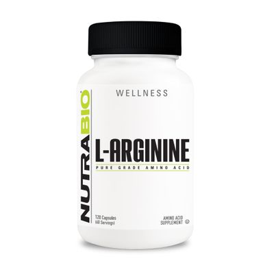NutraBio L-Arginine Supplement, 750mg - Nitric Oxide Precursor, Supports Blood Flow, Vascular Health, and Muscle Growth, 120 Capsules