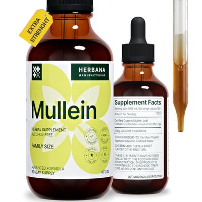 Mullein Leaf 4 fl oz Liquid Extract - Natural Lung Cleanse &amp; Detox Supplement - Respiratory Health and Immune Support Tincture - Family Size