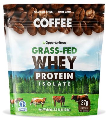 Opportuniteas Grass Fed Coffee Whey Protein Isolate Powder - 27g Protein Powder Without Artificial Sweeteners, Hormone-Free Cows, Non GMO - 2.5lb