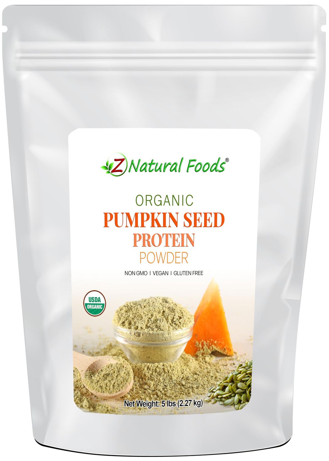 Z Natural Foods Organic Pumpkin Seed Protein Powder, Nutrient-Rich Fiber Supplement, Promotes Healthy Hair and Skin, Ideal for Smoothies, Juices, and Dishes, Vegan, Gluten-Free, Non-GMO, 5 lb
