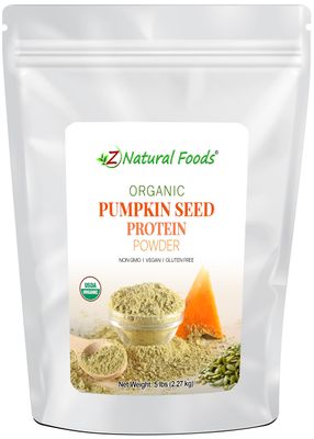 Z Natural Foods Organic Pumpkin Seed Protein Powder, Nutrient-Rich Fiber Supplement, Promotes Healthy Hair and Skin, Ideal for Smoothies, Juices, and Dishes, Vegan, Gluten-Free, Non-GMO, 5 lb