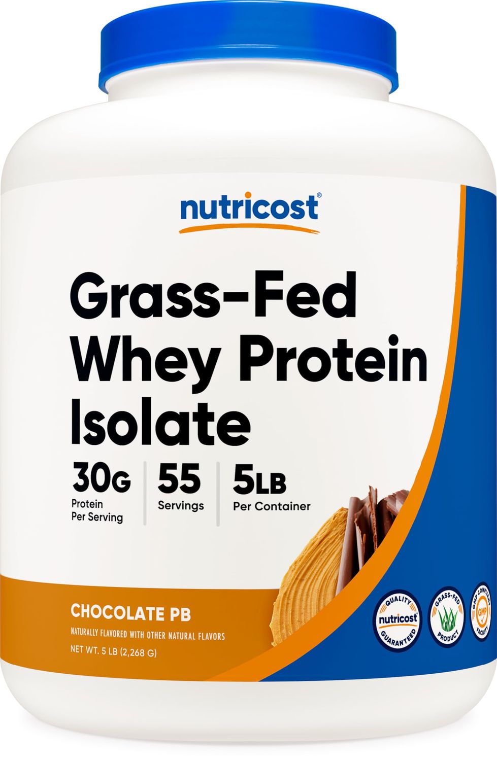 Nutricost Grass-Fed Whey Protein Isolate (Chocolate Peanut Butter, 5LBS) - Non-GMO, Gluten Free