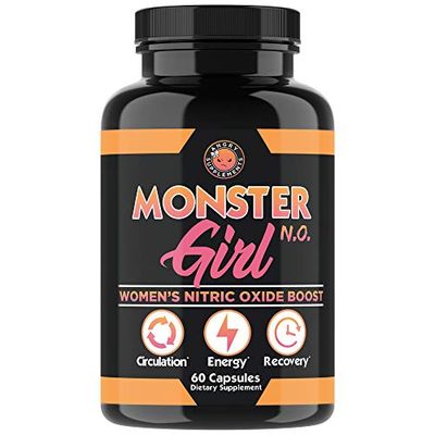Angry Supplements Monster Girl N.O. Womens Nitric Oxide Booster Capsules, Boost Energy, Increase Circulation, Powerful Workouts &amp; Quick Recovery w. L-Arginine &amp; L-Citrulline (1-Pack, 60ct)