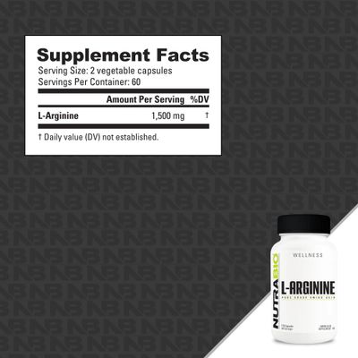 NutraBio L-Arginine Supplement, 750mg - Nitric Oxide Precursor, Supports Blood Flow, Vascular Health, and Muscle Growth, 120 Capsules