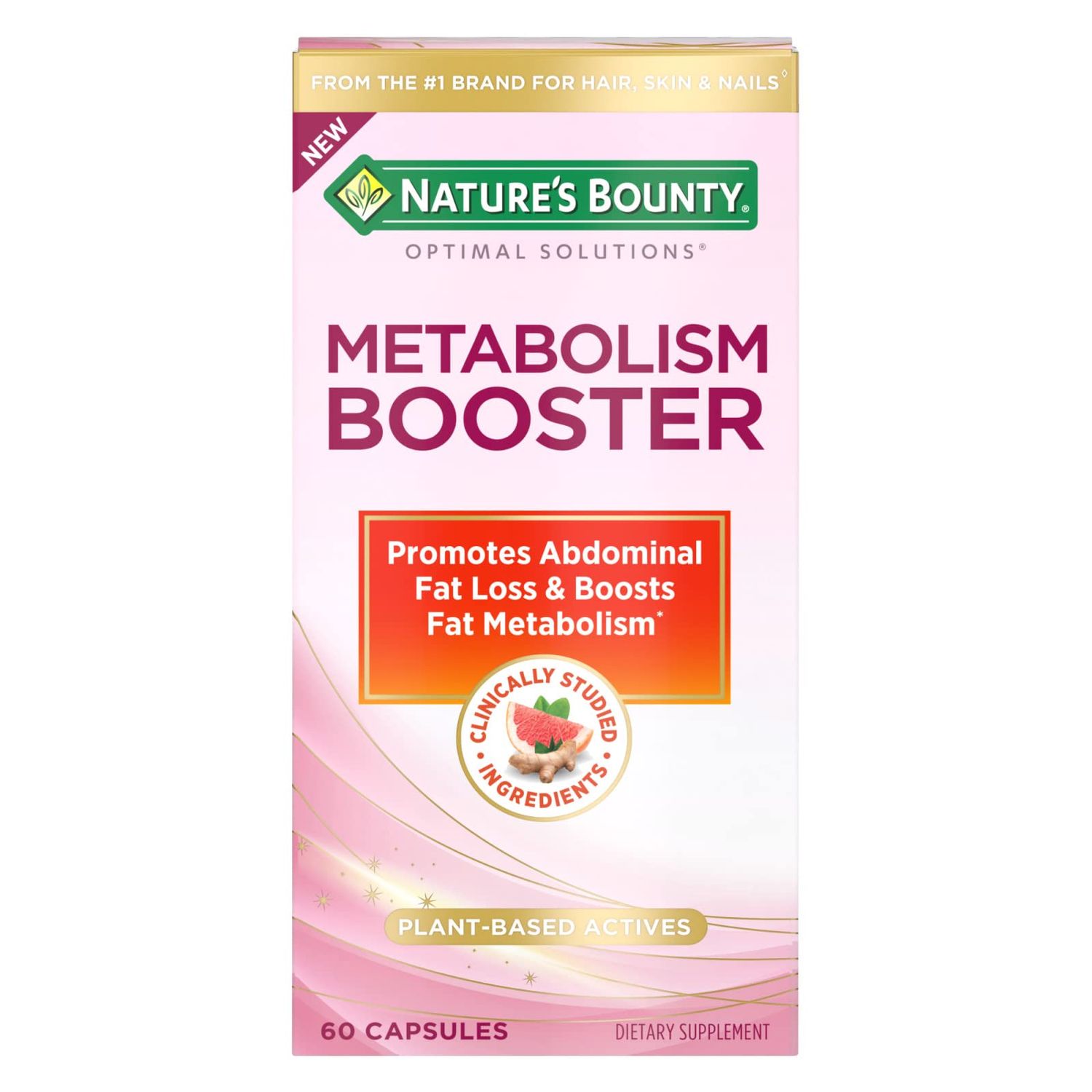 Nature&#39;s Bounty Optimal Solutions Metabolism Booster Supplement, Boosts Fat Metabolism, Promotes Abdominal Fat Loss, with Citrus Extracts and Black Ginger, 60 Capsules
