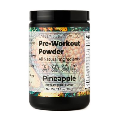 Santa Cruz Paleo Natural Pre Workout Powder, Pineapple, Keto Preworkout Electrolytes with Magnesium, Potassium, L-Citrulline, Caffeine Free, Sugar Free Drink Mix for Energy &amp; Hydration, 30 Servings
