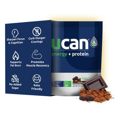 UCAN Energy + Whey Protein Powder - 19g Per Serving with Amino Acids EAAs &amp; BCCAs - Keto Protein Powder - No Added Sugar, Gluten-Free - Cocoa - 12 Servings