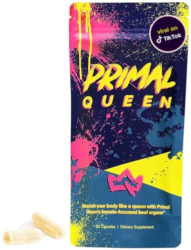 Primal Queen Female-Optimized Beef Organ Superfood Supplement (Beef Liver, Kidney, Heart, &amp; 3 More) - 100% Grass Fed, Pasture Raised Cattle - Balance Hormones, Energy, &amp; More for Women
