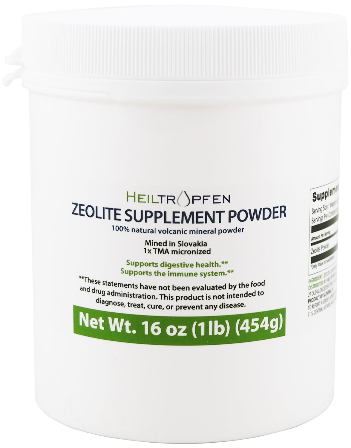 Heiltropfen Zeolite Powder | Dietary Supplement 1 Pound - 454 g | Detox | Clinoptilolite 94+-3% | Activated | Natural Mineral Dust | Ultra FINE Less-Than 2 m