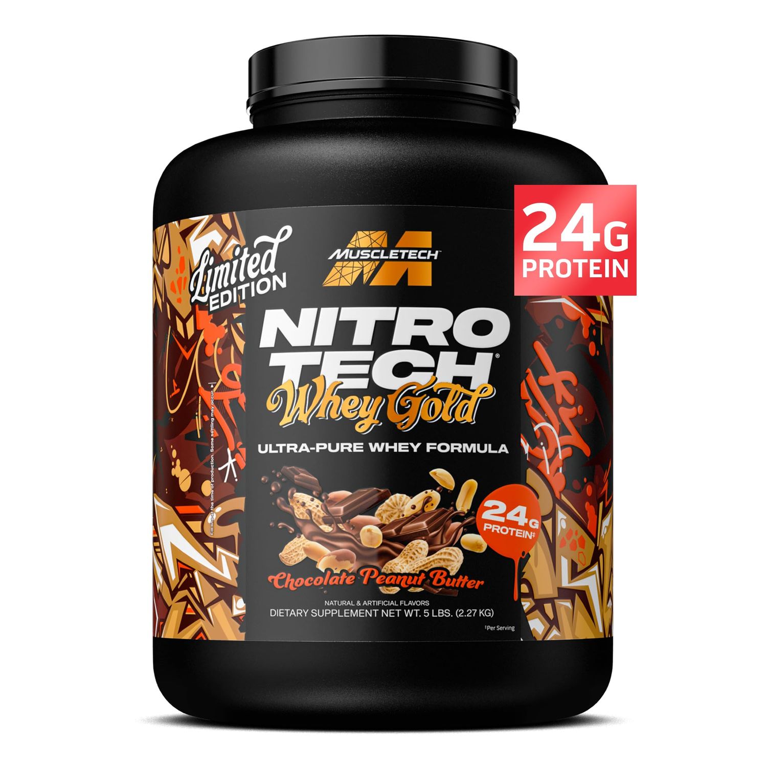 MuscleTech Whey Protein Powder (Chocolate Peanut Butter, 5LB) - Nitro-Tech Whey Protein Isolate Smoothie Mix for Lean Muscle &amp; Fast Recovery - 24g of Whey Gold Protein for Women &amp; Men - Gluten-Free