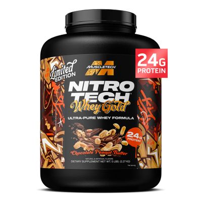 MuscleTech Whey Protein Powder (Chocolate Peanut Butter, 5LB) - Nitro-Tech Whey Protein Isolate Smoothie Mix for Lean Muscle &amp; Fast Recovery - 24g of Whey Gold Protein for Women &amp; Men - Gluten-Free