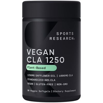 Sports Research Vegan CLA - 1250mg with Active Conjugated Linoleic Acid for Men &amp; Women | Non-GMO, Soy &amp; Gluten Free - 80% (90 Softgels)