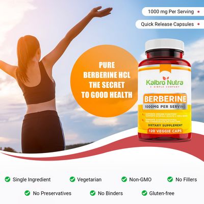 Simple-Organics Kaibro Nutra Berberine 500mg (1000mg Per Serving) for Supports Healthy Immune Function, Anti-oxidant,Gastrointestinal &amp; Overall Wellness - 120 Capsules