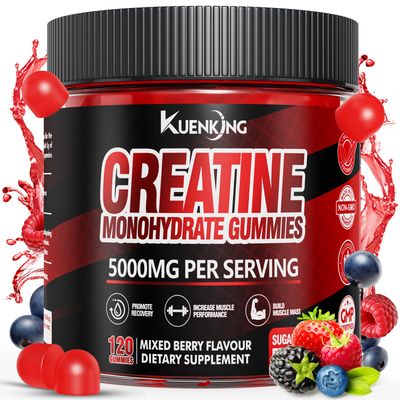 KuenKing Creatine Monohydrate Gummies for Men &amp; Women - 5000mg Creatine + 500mg L-Taurine &amp; B12, Sugar-Free, Boost Focus, Strength &amp; Endurance, Vegan, Anti-Melting Formula (Mixed Berry, 120 ct)