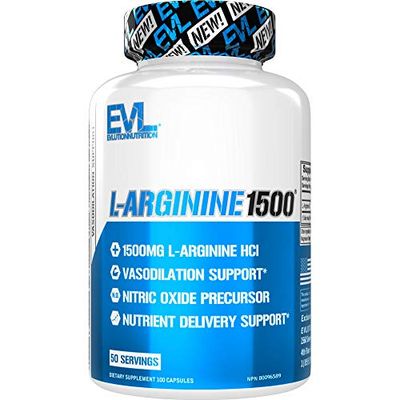 Evlution Nutrition Nitric Oxide Booster L-Arginine Supplement - High Potency Nitric Oxide Supplement with 1500mg of L Arginine HCL for Enhanced Pumps Energy Muscle Growth and Vascularity NO Booster