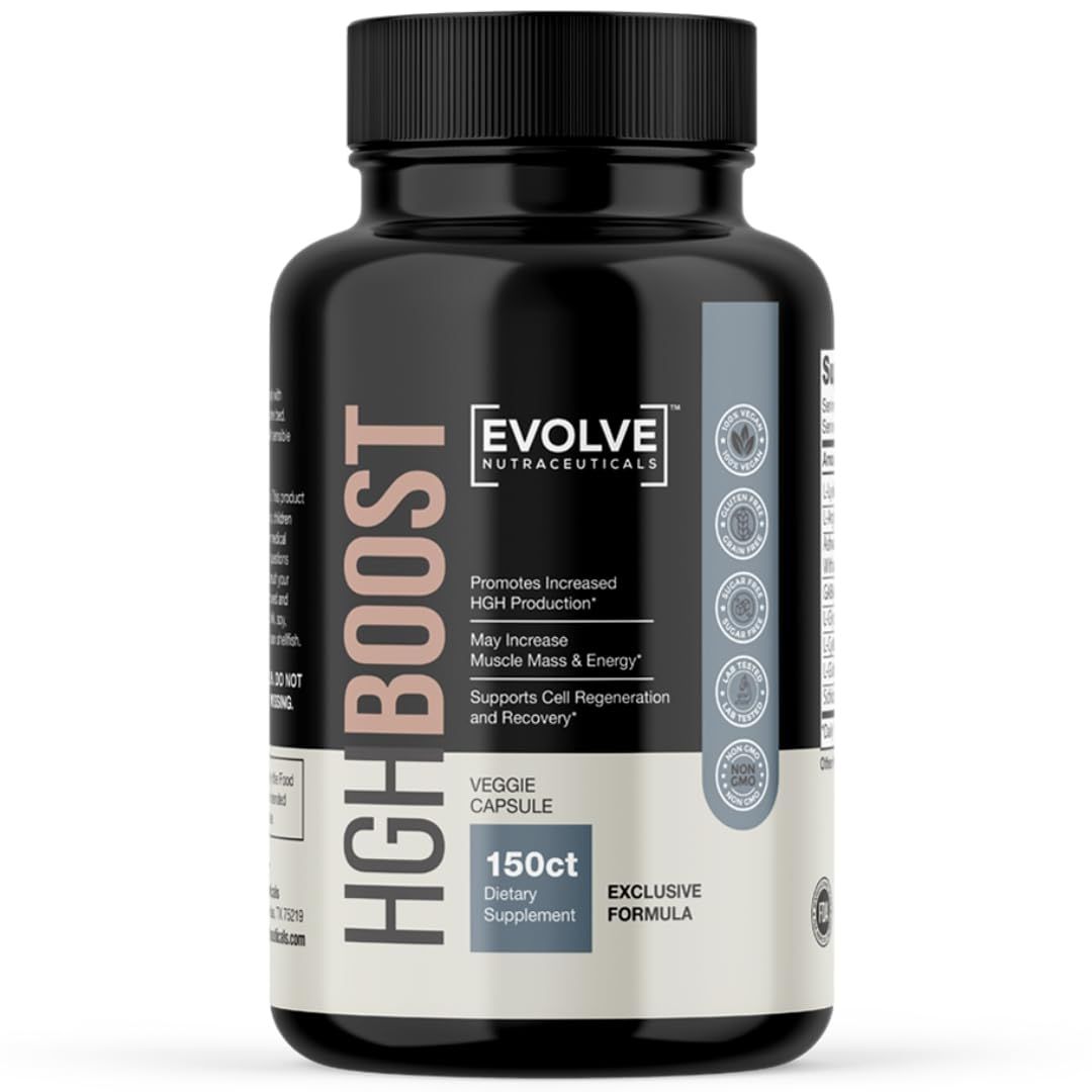 Evolve Nutraceuticals HGH Booster 2X Strength (150 Count) Anti-Aging, Increase Stamina and Energy, Rejuvenate Skin and Hair, L-Lysine HCL, L-Arginine HCL