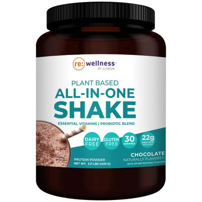 Chocolate Plant-Based All-in-One Shake - Reignite Wellness by JJ Virgin - Plant Protein Powder, Vitamins, Minerals, Greens &amp; Aminos - 22g of Chia, Chlorella &amp; Pea Protein Shake (30 Servings, 3.11 lbs)