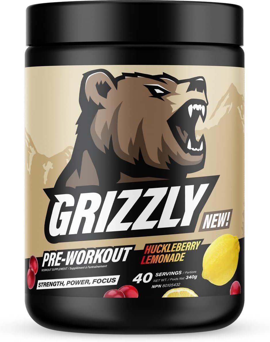 GRIZZLY Pre Workout Powder for Men &amp; Women - Essential Aminos L-Citrulline &amp; Beta Alanine Plus Caffeine - Preworkout Energy Drink Mix for Intense Power Focus &amp; Pump, Huckleberry Lemonade - 40 Servings