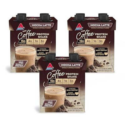 Atkins Mocha Latte Iced Coffee Protein Shake, 15g Protein, Low Glycemic, 4g Net Carb, 1g Sugar, Keto Friendly.