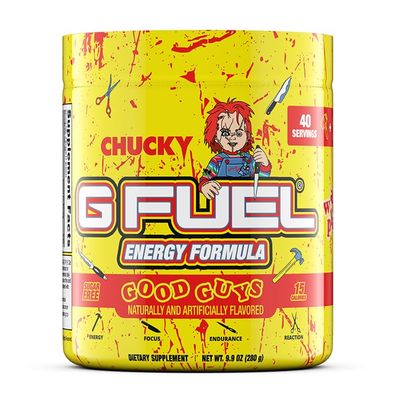 G Fuel Chucky Good Guys Energy Drink Powder, Pre Workout Caffeine Powder, Energy Powder Drink Mix for Gaming, Sugar Free Focus Amino, Vitamin + Antioxidants, 9.9oz (Tropical Blood Orange, 40 Servings)