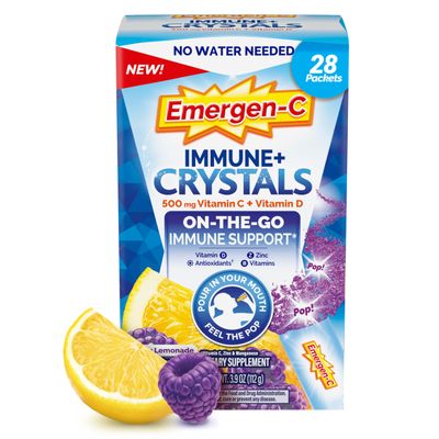 Emergen-C Immune Plus Crystals, On-The-Go Immune Support Supplement with Vitamin C, Vitamin D, B Vitamins, Zinc and Manganese, Berry Lemonade - 28 Stick Packs