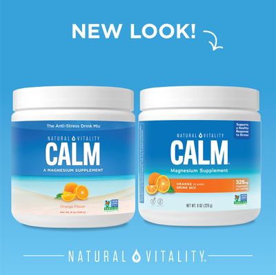 Natural Vitality Calm Magnesium Carbonate Supplement, Anti-Stress Drink Mix Powder, Gluten Free, Vegan, &amp; Non-GMO, Orange, 8 oz