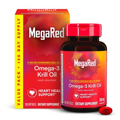 MegaRed - Omega-3 Krill Oil 350mg Softgels (130 Count in A Bottle), EPA &amp; DHA Omega-3 Fatty Acids with No Fishy Aftertaste Unlike Fish Oil, Contains Antioxidant Astaxanthin