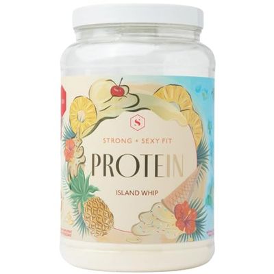 Strong + Sexy Fit Whey Protein Powder, 100% Pure Whey Isolate, Low Carb Post Workout and Muscle Support, Mix for Protein Shake, Milk, Low Calorie, 20g Clean Protein, Island Whip Flavor, 20 SVG