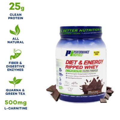Performance Inspired Nutrition Diet &amp; Energy Ripped Whey Protein, Dark Chocolate Dream; Style #: RWDKC