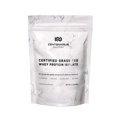 Centenarius Nutrition Grass Fed Whey Protein Powder Isolate with Natural Amino Acids for Optimized Muscle Growth, Recovery &amp; Efficiency - Cold-Filtered, No Additives or Hormones - Unflavored