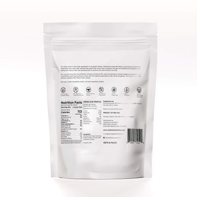 Centenarius Nutrition Grass Fed Whey Protein Powder Isolate with Natural Amino Acids for Optimized Muscle Growth, Recovery & Efficiency - Cold-Filtered, No Additives or Hormones - Unflavored