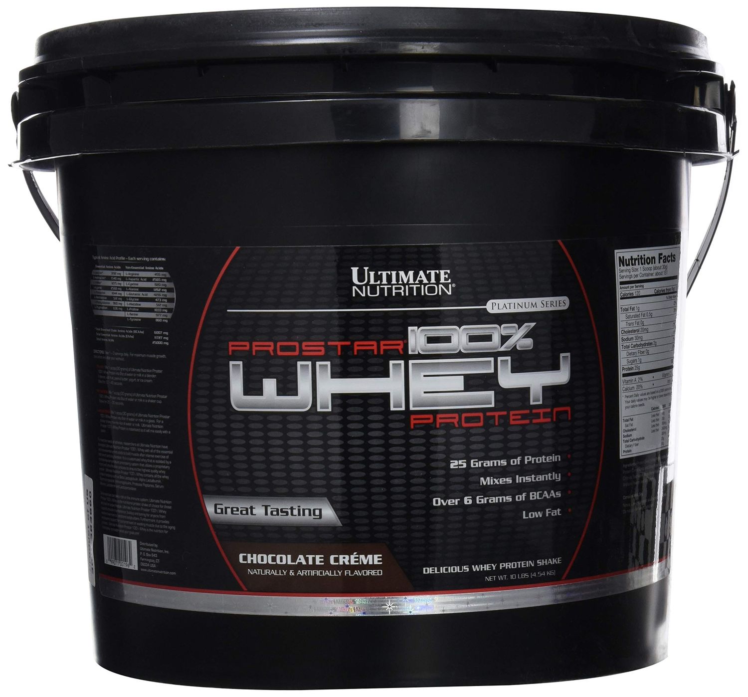 Ultimate Nutrition Prostar Whey Protein Powder of - Low Carb and Sodium, Keto Friendly, 25 Grams of Protein and 6 Grams of BCAAs -150 Servings, Chocolate Crme, 10 Pounds