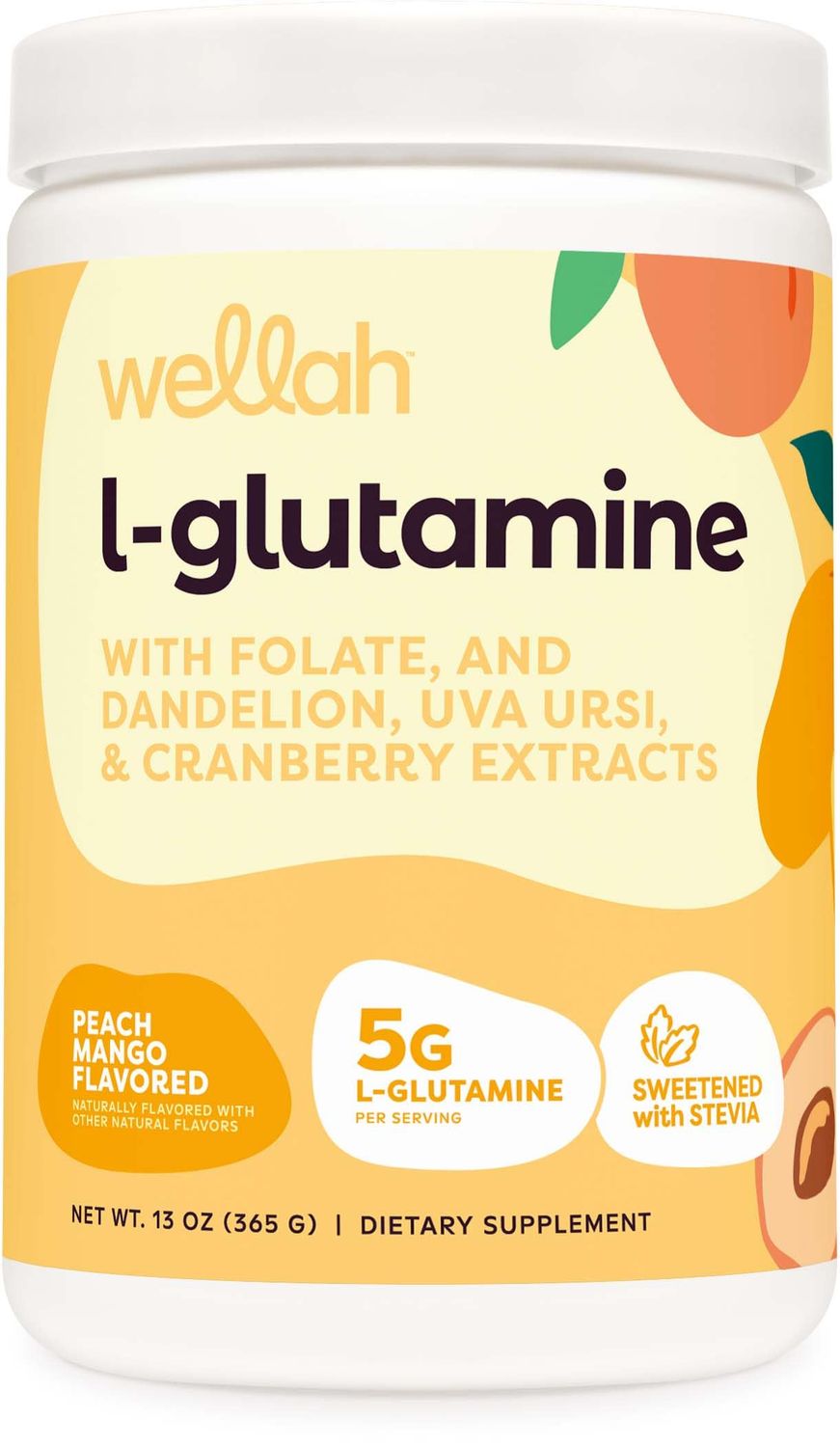 Wellah L-Glutamine Peach Mango (50 Servings) - 5g L-Glutamine Per Serving, Sweetened with Stevia