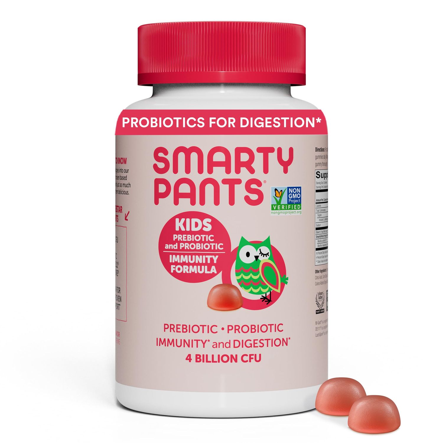 SmartyPants Kids Probiotic Immunity Gummies: Prebiotics &amp; Probiotics for Digestive Health and Immune Support Supplement, Gluten Free, Vegan, Strawberry Crme Flavor, 60 Count (30 Day Supply)