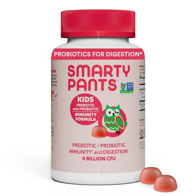 SmartyPants Kids Probiotic Immunity Gummies: Prebiotics &amp; Probiotics for Digestive Health and Immune Support Supplement, Gluten Free, Vegan, Strawberry Crme Flavor, 60 Count (30 Day Supply)