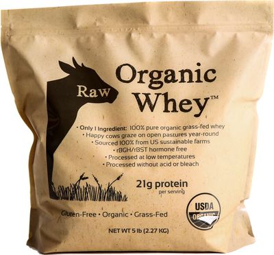 Raw Organic Whey Protein Powder, Grass Fed, Happy Healthy Cows, Undenatured, Hormone Free, Non-GMO, Gluten Free, Unflavored, Unsweetened, 5LB