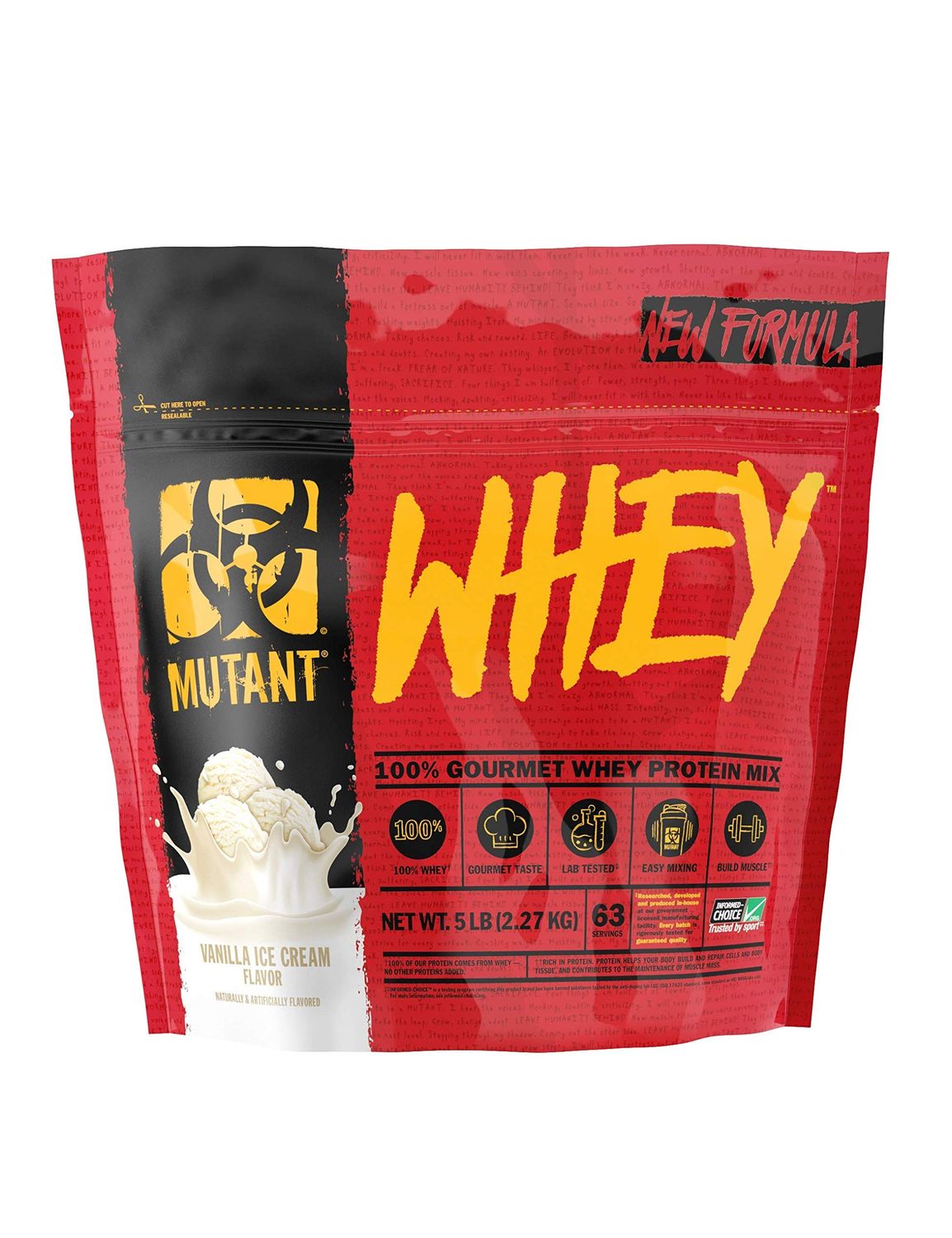 Mutant Whey - 100% Whey Protein Powder Shake, Gourmet Taste, 22g of Protein, Fast Absorbing, Easy Digesting, 5lbs - Vanilla Ice Cream