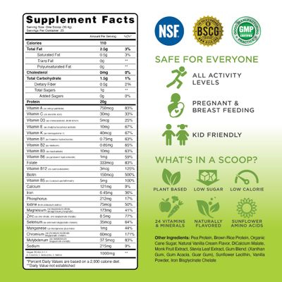TRU Plant Based Protein Powder, BCAA, EAA, 20g Vegan Protein, 100 Calories, 27 Vitamins, No Artificial Flavors 25 Servings (Vanilla)