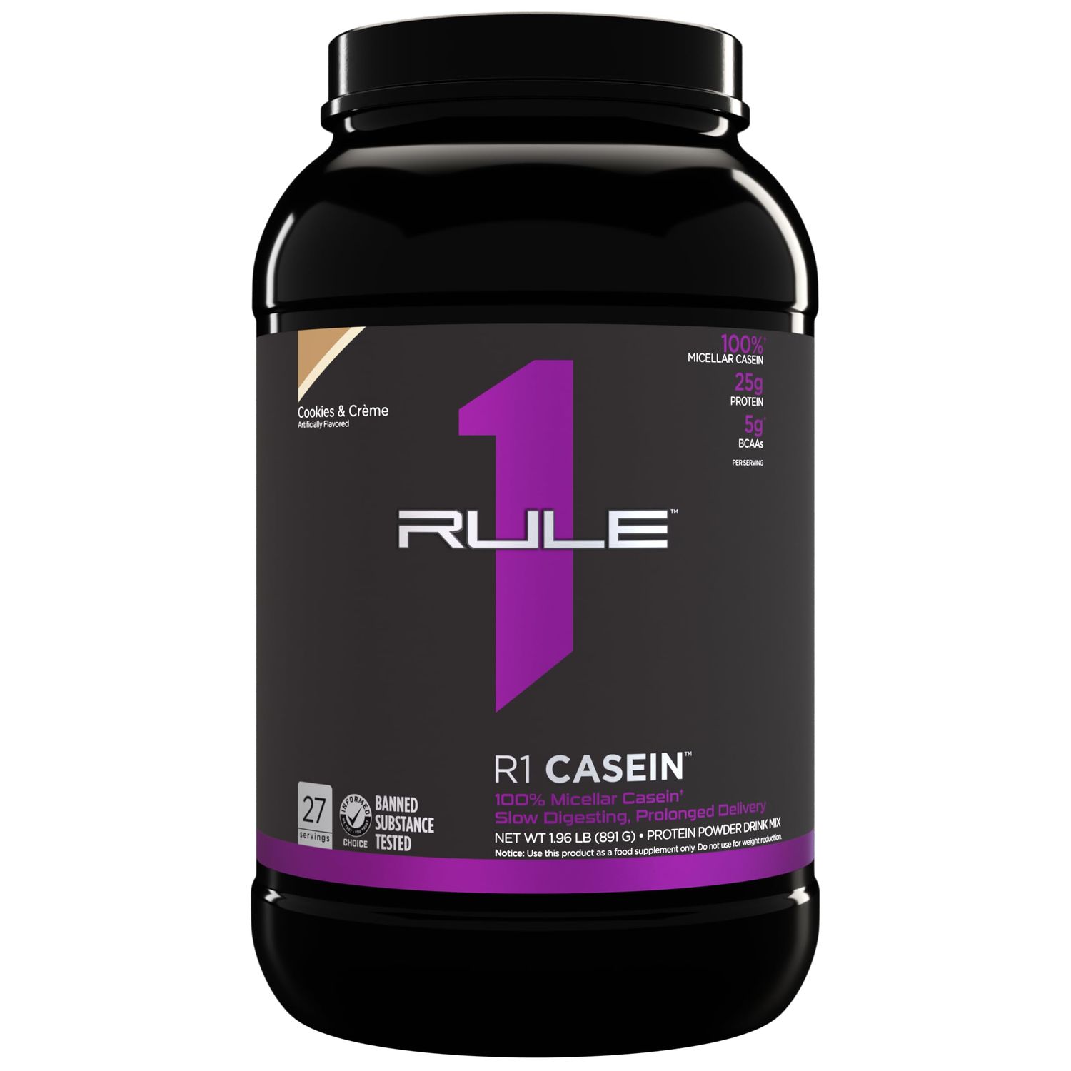 Rule One Proteins Casein - 25g Slow-Release Protein from Premium Micellar Casein for Sustained Amino Acid Delivery, Helps Keep Muscles Fed Overnight for Recovery (2 Pounds*, Cookies &amp; Crme)