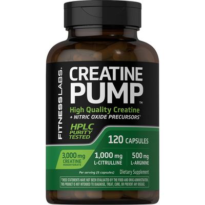 Fitness Labs Creatine Capsules | 120 Count | 3000mg | German Creatine Monohydrate | Creapure | Pump Supplement | Plus Nitric Oxide Precursor | HPLC Tested | Non-GMO