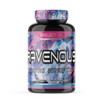 Project AD Ravenous, Bulking Supercharger, Improves Recovery, Helps to Reduce Gas, Ideal for Athletes (120 Capsules)